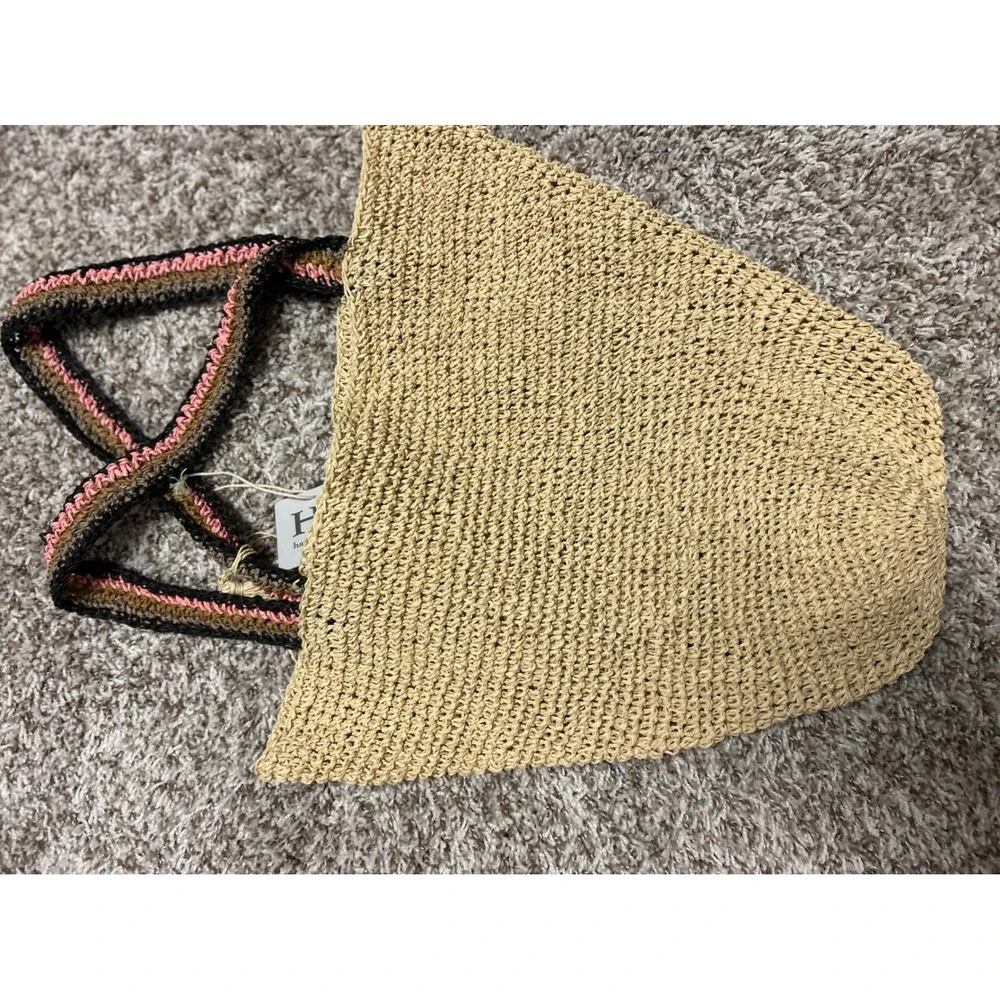 Haute Hippie Slouchy Style Straw Tote Bag Tan Woven Crochet Straps Tassel NWT